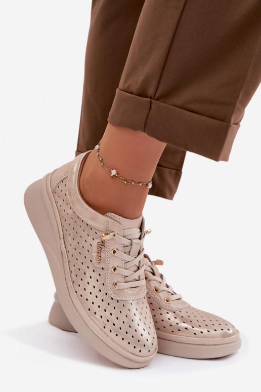 Kožené s prvkami prelamovania topánky Dámske Vinceza 79603 zlatej farby