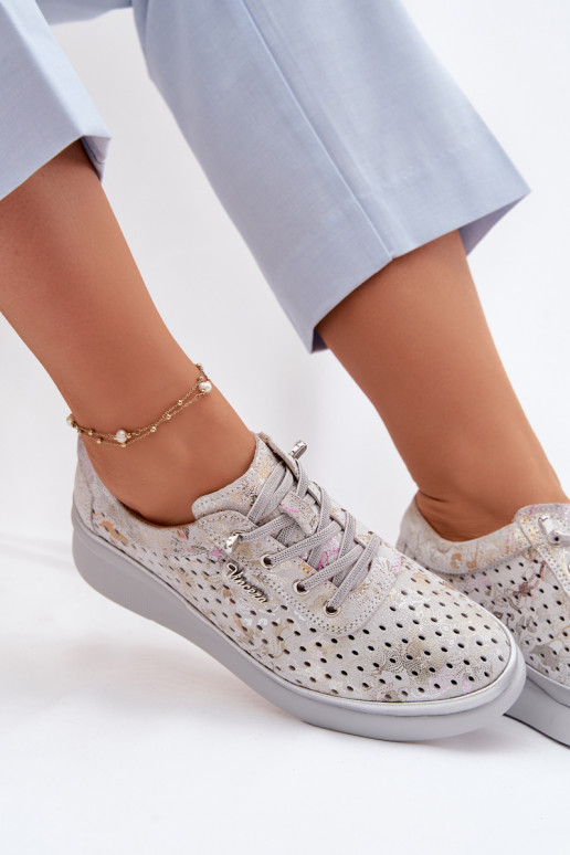 Prelamovaný semiš topánky Dámske Vinceza 79603 sivá