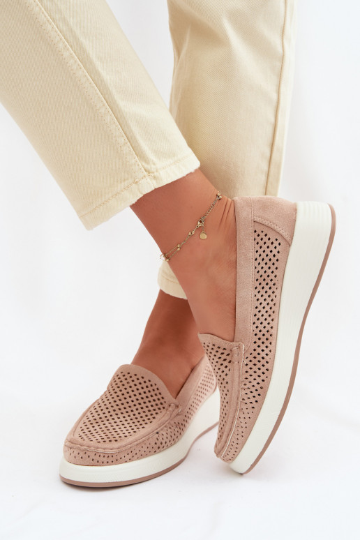 Dámske mokasíny s perforovanými prvkami Sergio Leone MK097H pieskovej farby