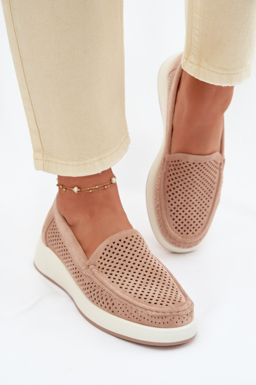 Dámske mokasíny s perforovanými prvkami Sergio Leone MK097H pieskovej farby