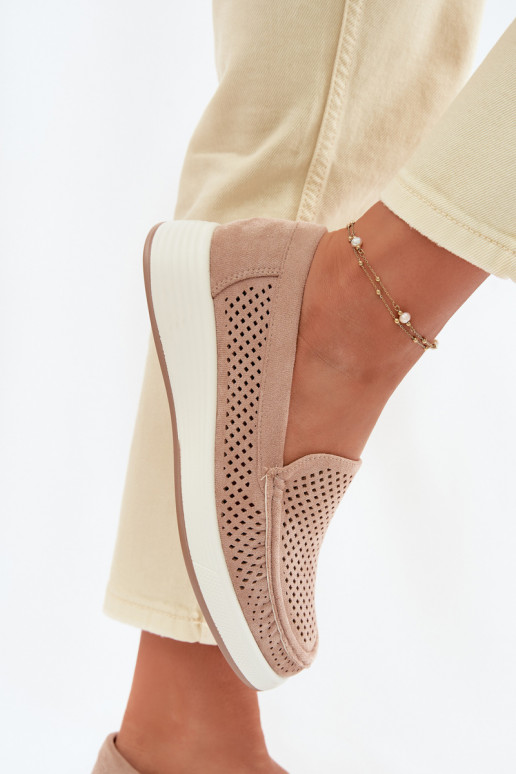 Dámske mokasíny s perforovanými prvkami Sergio Leone MK097H pieskovej farby