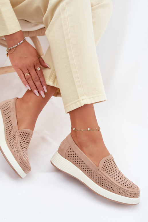 Dámske mokasíny s perforovanými prvkami Sergio Leone MK097H pieskovej farby