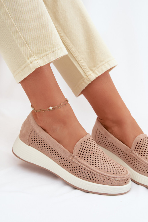 Dámske mokasíny s perforovanými prvkami Sergio Leone MK097H pieskovej farby