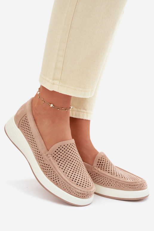 Dámske mokasíny s perforovanými prvkami Sergio Leone MK097H pieskovej farby