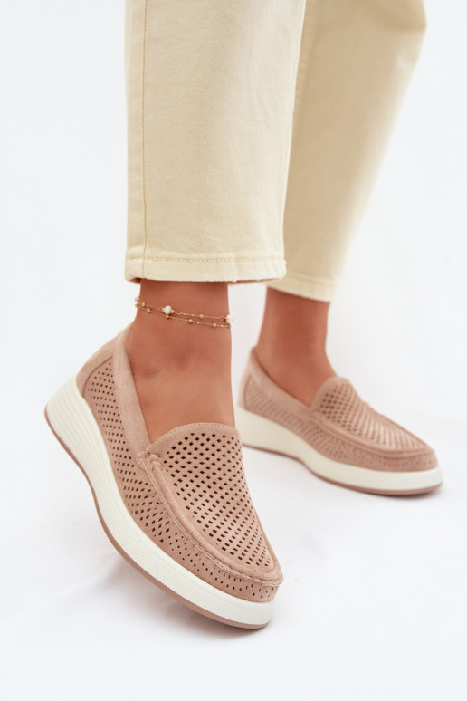 Dámske mokasíny s perforovanými prvkami Sergio Leone MK097H pieskovej farby