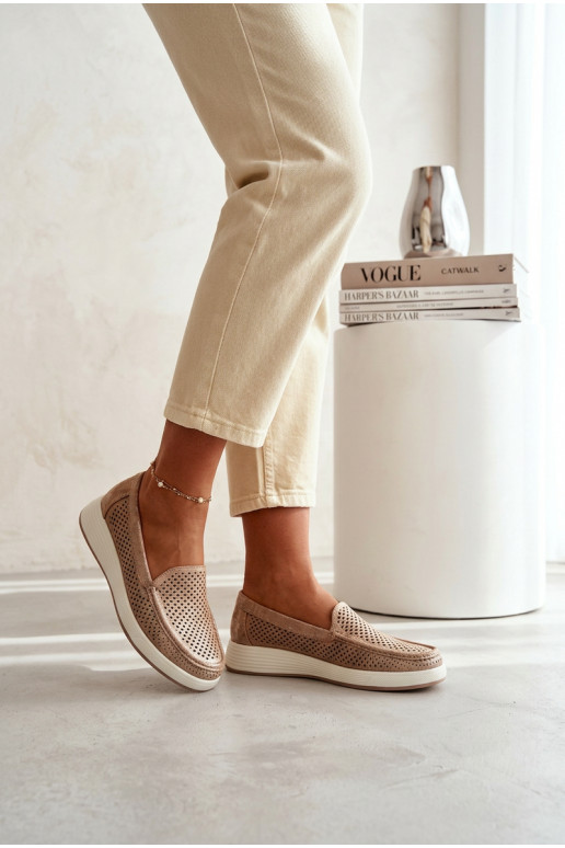 Dámske mokasíny s perforovanými prvkami Sergio Leone MK097H zlatej farby