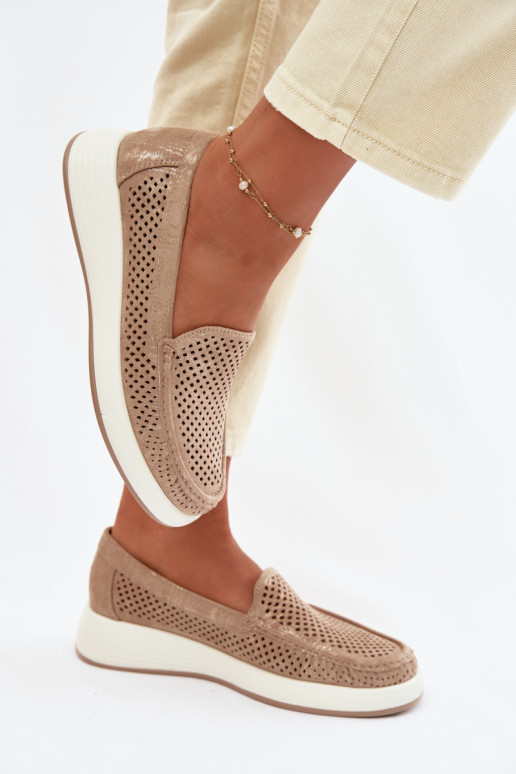 Dámske mokasíny s perforovanými prvkami Sergio Leone MK097H zlatej farby