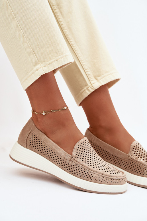 Dámske mokasíny s perforovanými prvkami Sergio Leone MK097H zlatej farby