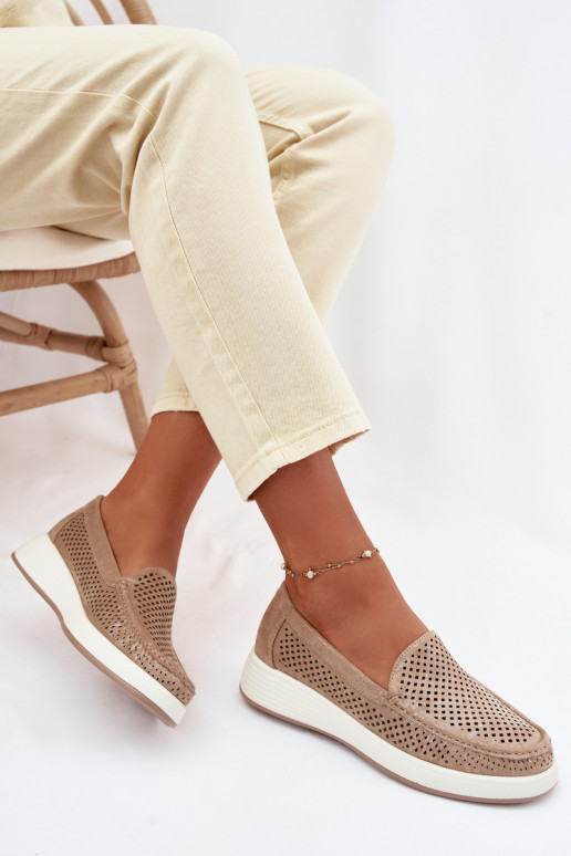 Dámske mokasíny s perforovanými prvkami Sergio Leone MK097H zlatej farby