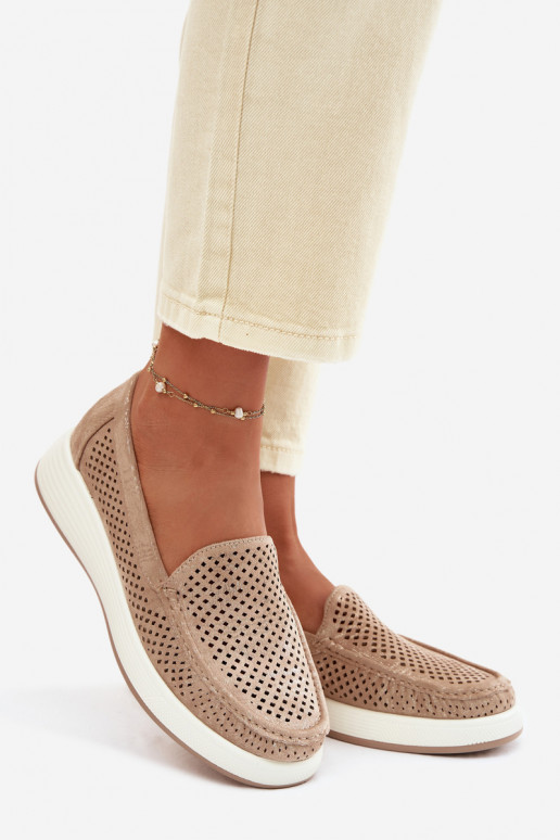 Dámske mokasíny s perforovanými prvkami Sergio Leone MK097H zlatej farby