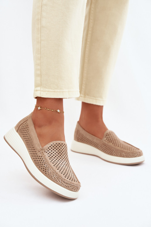 Dámske mokasíny s perforovanými prvkami Sergio Leone MK097H zlatej farby