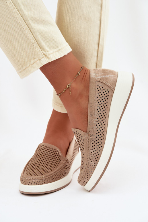 Dámske mokasíny s perforovanými prvkami Sergio Leone MK097H zlatej farby