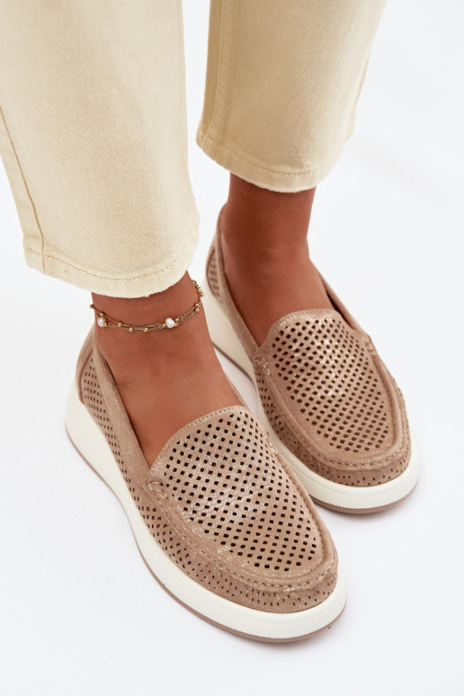 Dámske mokasíny s perforovanými prvkami Sergio Leone MK097H zlatej farby