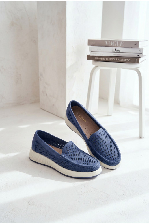 Dámske mokasíny s perforovanými prvkami Sergio Leone MK097H modrej farby