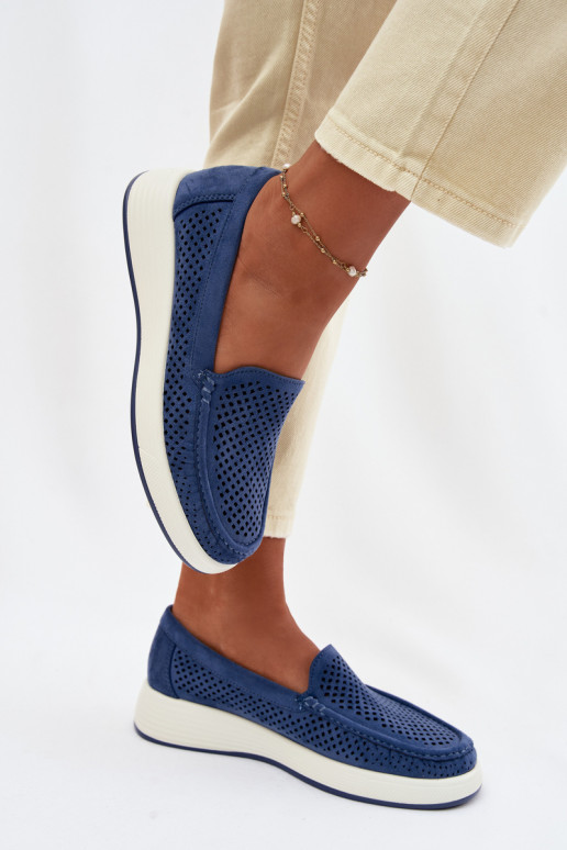 Dámske mokasíny s perforovanými prvkami Sergio Leone MK097H modrej farby
