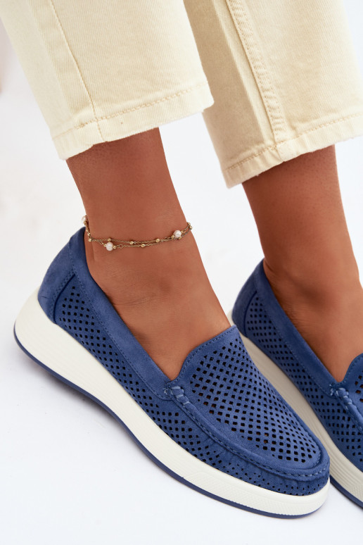 Dámske mokasíny s perforovanými prvkami Sergio Leone MK097H modrej farby