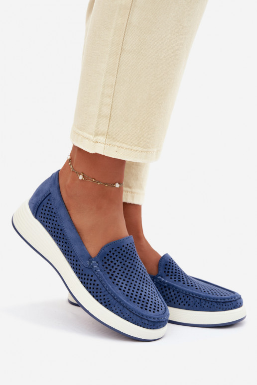 Dámske mokasíny s perforovanými prvkami Sergio Leone MK097H modrej farby
