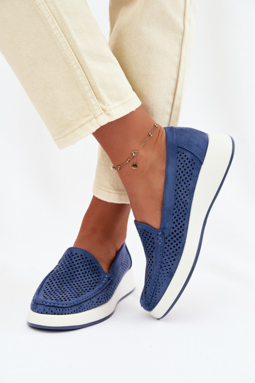 Dámske mokasíny s perforovanými prvkami Sergio Leone MK097H modrej farby