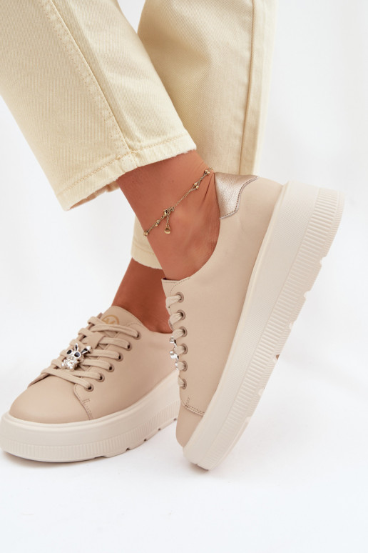 Kožené Tenisky model obuvi Dámske s platformouPrzypinką Vinceza 39973 béžová