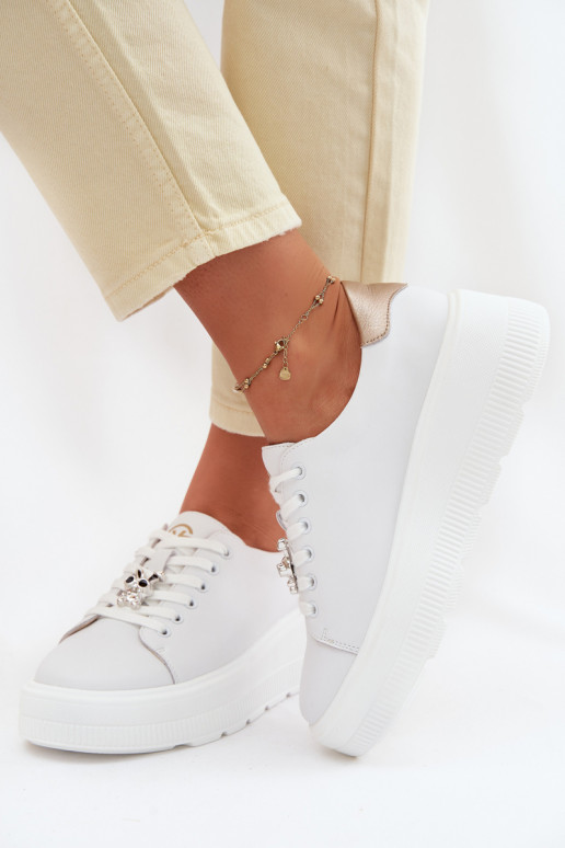 Kožené Tenisky model obuvi Dámske s platformouPrzypinką Vinceza 39973 biela farba