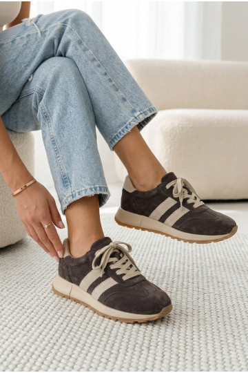 Dámske tenisky z umelej kože hnedej farby