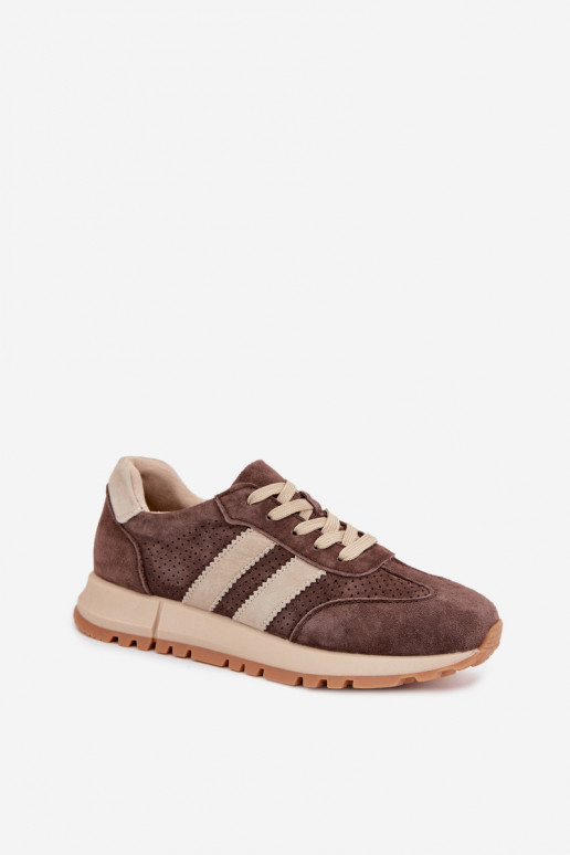 Dámske tenisky z umelej kože hnedej farby