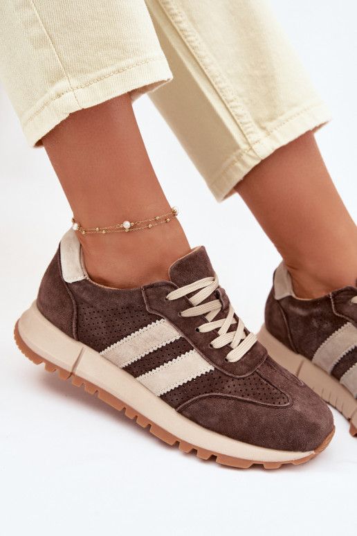 Dámske tenisky z umelej kože hnedej farby