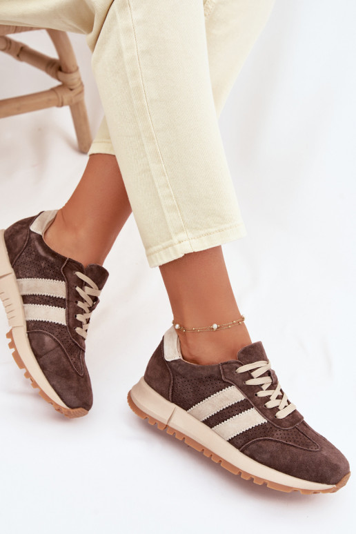 Dámske tenisky z umelej kože hnedej farby