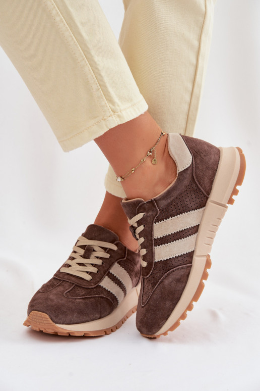 Dámske tenisky z umelej kože hnedej farby