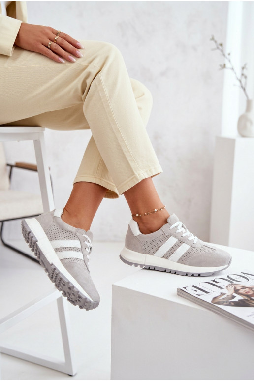 Dámske tenisky z prírodnej semišovej kože šedej farby