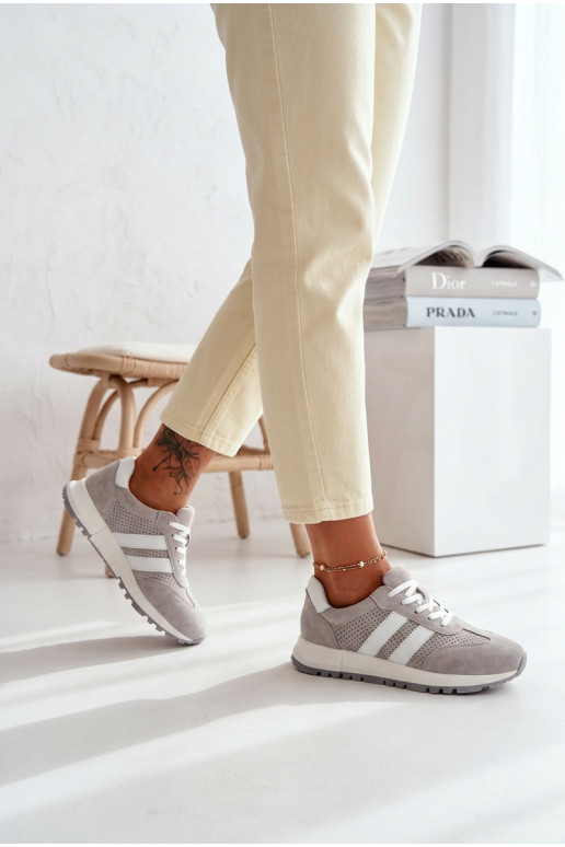 Dámske tenisky z prírodnej semišovej kože šedej farby