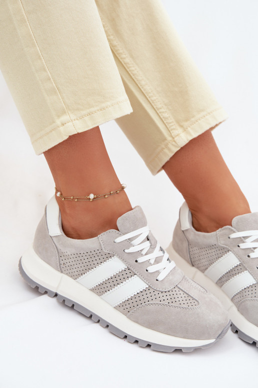 Dámske tenisky z prírodnej semišovej kože šedej farby