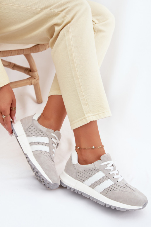 Dámske tenisky z prírodnej semišovej kože šedej farby