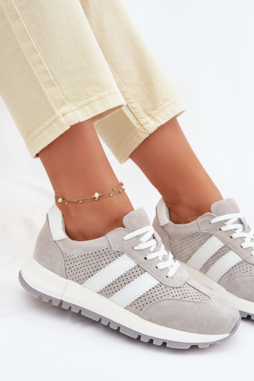 Dámske tenisky z prírodnej semišovej kože šedej farby