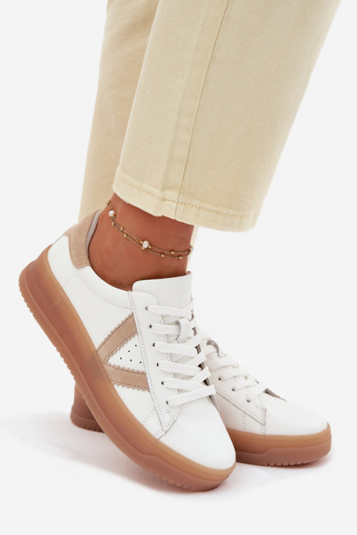 Tenisky model obuvi DámskeZapnutéturalnej Skóry s platformou Vinceza 79597 biela farba