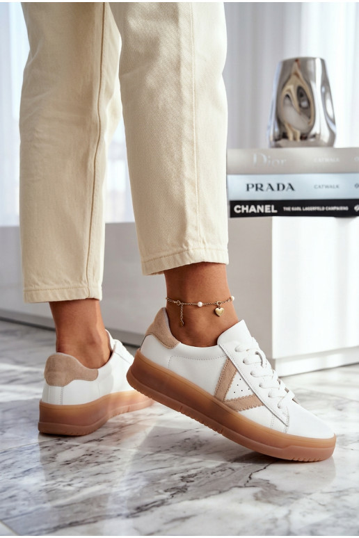 Tenisky model obuvi DámskeZapnutéturalnej Skóry s platformou Vinceza 79597 biela farba