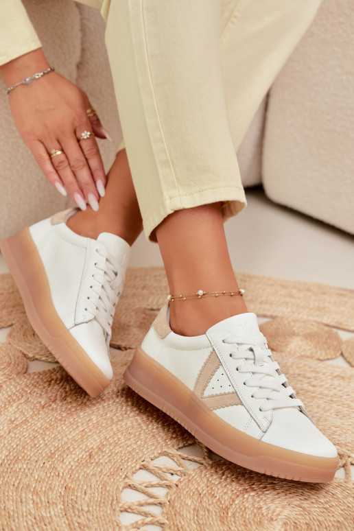 Tenisky model obuvi DámskeZapnutéturalnej Skóry s platformou Vinceza 79597 biela farba