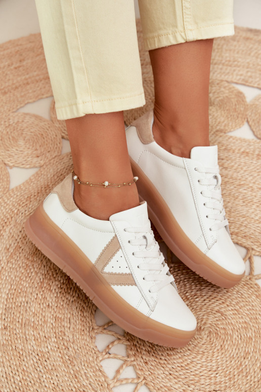 Tenisky model obuvi DámskeZapnutéturalnej Skóry s platformou Vinceza 79597 biela farba