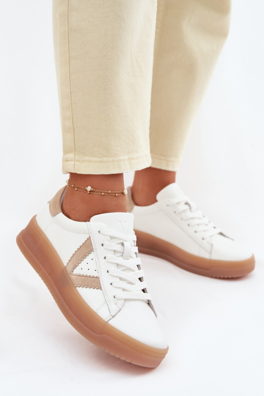 Tenisky model obuvi DámskeZapnutéturalnej Skóry s platformou Vinceza 79597 biela farba