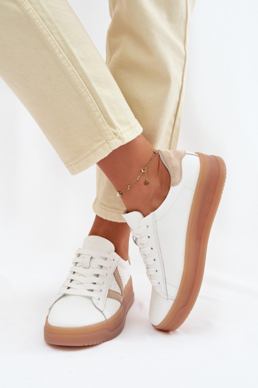 Tenisky model obuvi DámskeZapnutéturalnej Skóry s platformou Vinceza 79597 biela farba