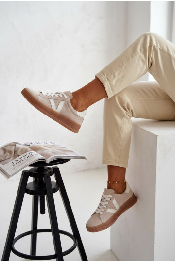 Dámske športové topánky z prírodného semišu s platformou Vinceza 79597 pieskové
