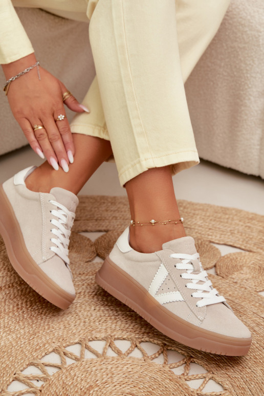 Dámske športové topánky z prírodného semišu s platformou Vinceza 79597 pieskové