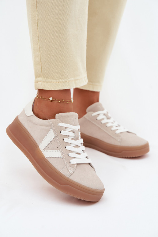 Dámske športové topánky z prírodného semišu s platformou Vinceza 79597 pieskové