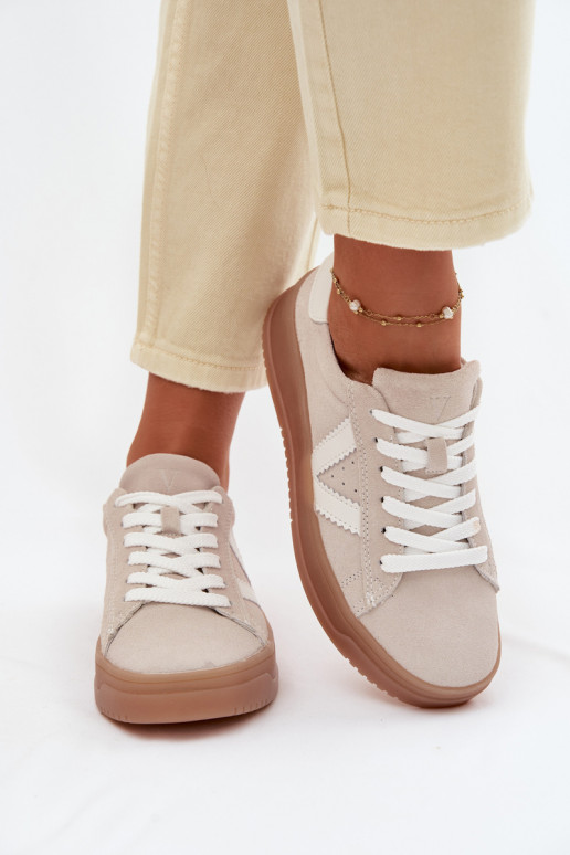 Dámske športové topánky z prírodného semišu s platformou Vinceza 79597 pieskové