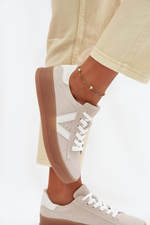 Dámske športové topánky z prírodného semišu s platformou Vinceza 79597 pieskové