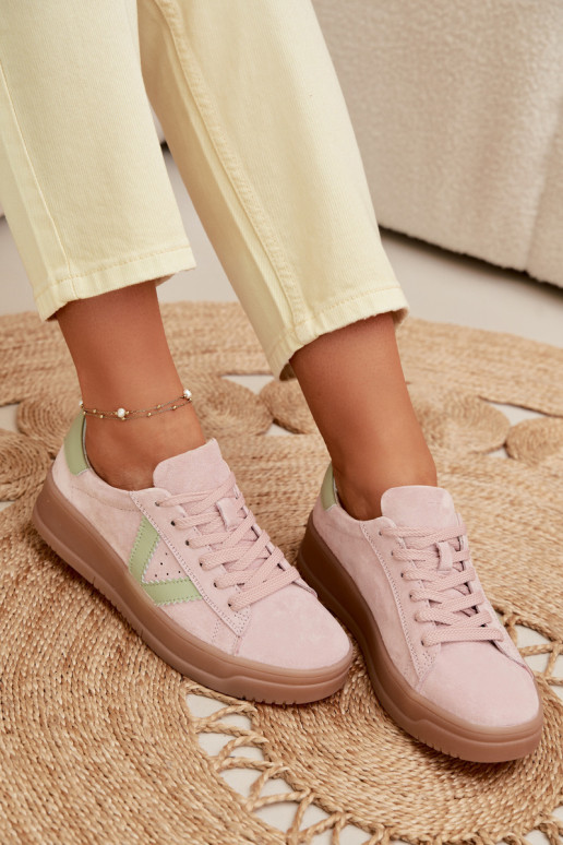 Dámske športové topánky z prírodného semišu s platformou Vinceza 79597 ružové