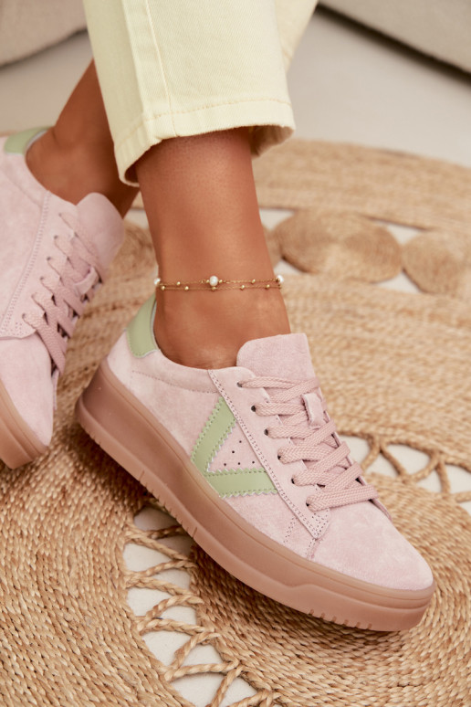 Dámske športové topánky z prírodného semišu s platformou Vinceza 79597 ružové