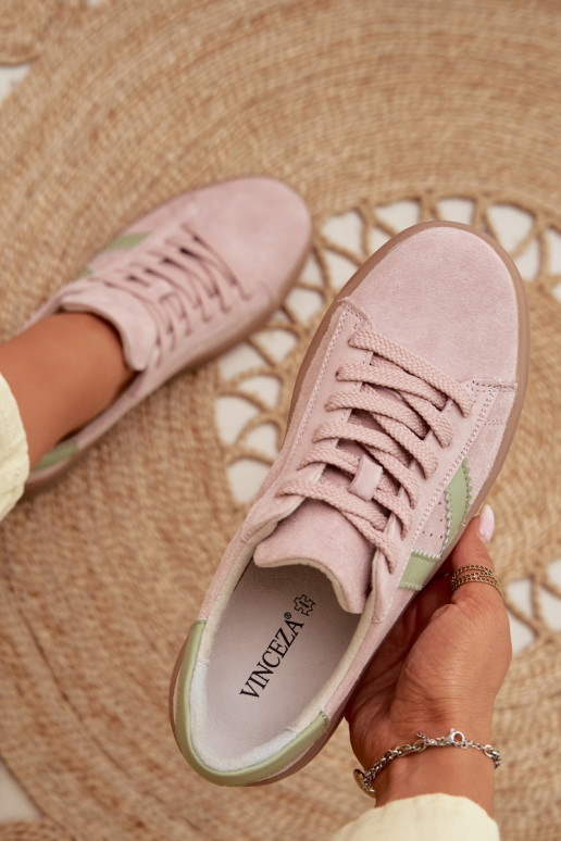 Dámske športové topánky z prírodného semišu s platformou Vinceza 79597 ružové