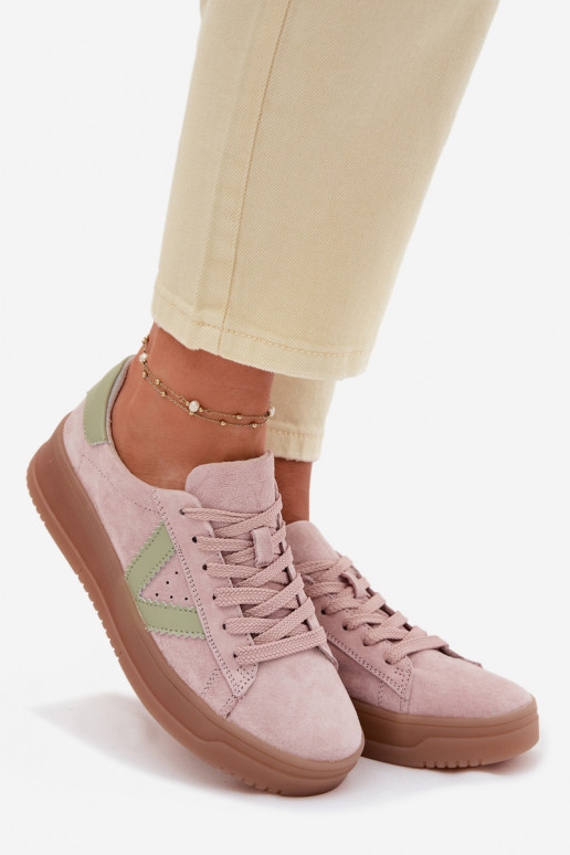 Dámske športové topánky z prírodného semišu s platformou Vinceza 79597 ružové