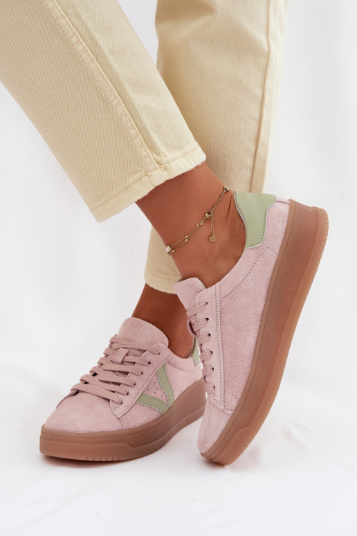 Dámske športové topánky z prírodného semišu s platformou Vinceza 79597 ružové